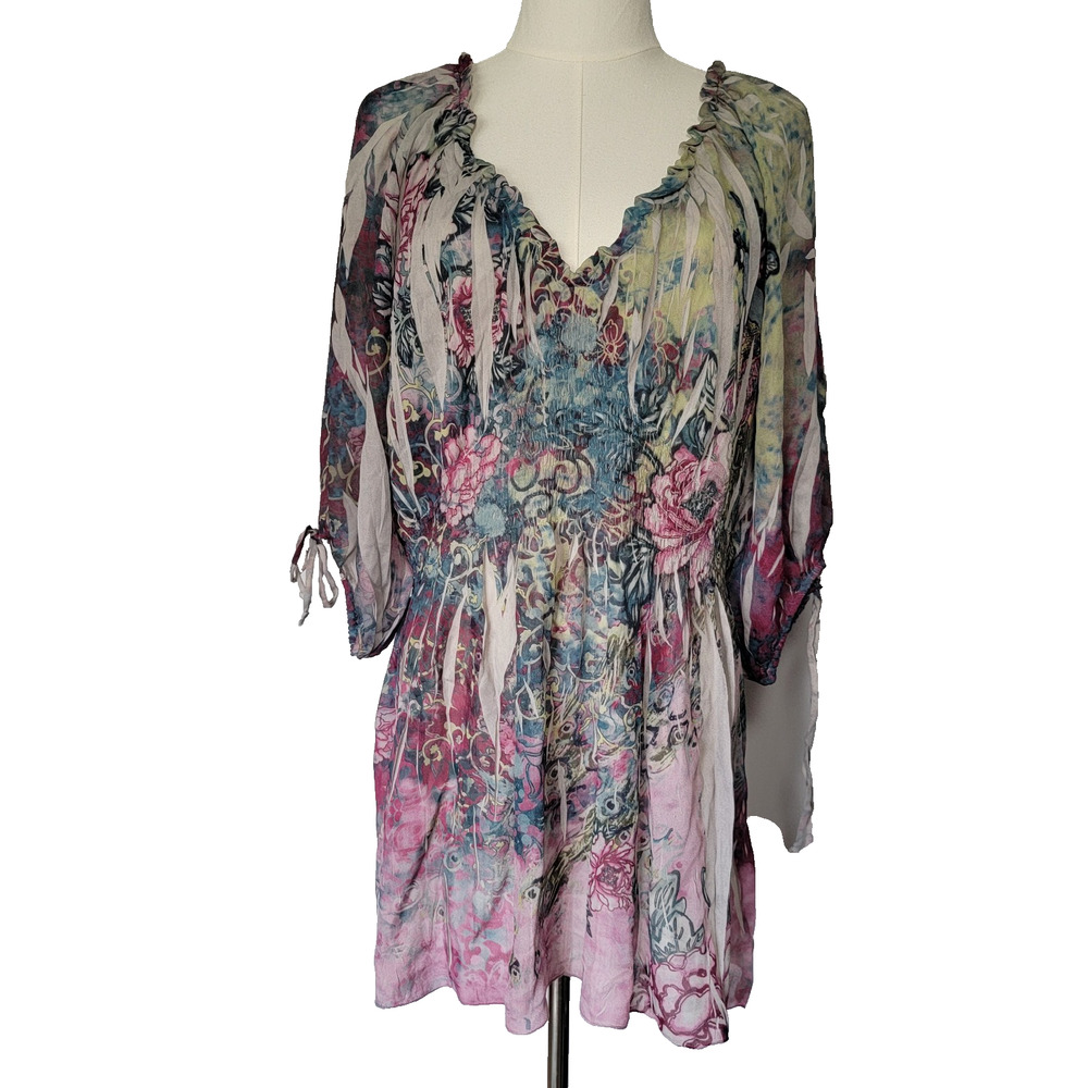 Floral Babydoll Fairycore Tunic Womens 18/20 Whimsy Romantic Business Casual